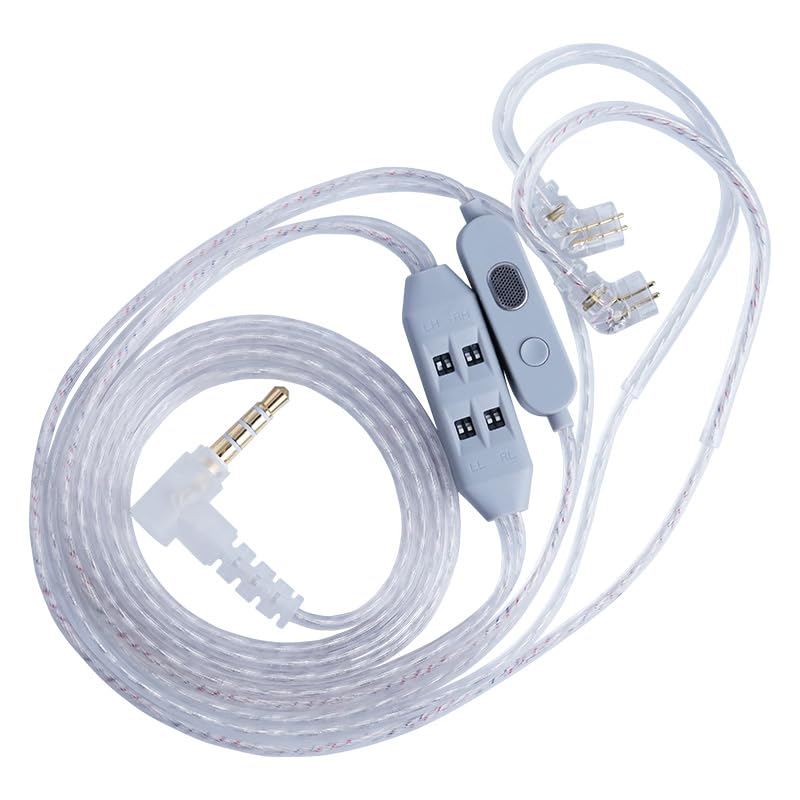 KZ T8 In Ear Monitor Cable, 8-Level Electronic Tuning Cord with Dual-Mic | 1.25m Silver-Plated Wire, Recessed 2-Pin IEM Cables for Gaming Music, Hifi Audio Replaceable Earbuds Cable (With Mic) - style: With Mic