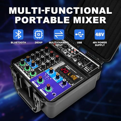 W IN-MIX 150W x2 Powered Mixer with 4 Channels, Bluetooth, USB/MP3 Playback & 48V Phantom Power for Karaoke, DJ, Home Studio & Live Sound