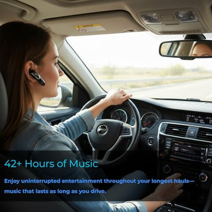 Trucker Bluetooth Headset Wireless, 38H Talk Time Bluetooth 6.0 Headphones with Dual Mic Noise Cancelling, Lightweight Hands-Free Earpiece for Truck Taxi Delivery Drivers, Long Battery Life Headset