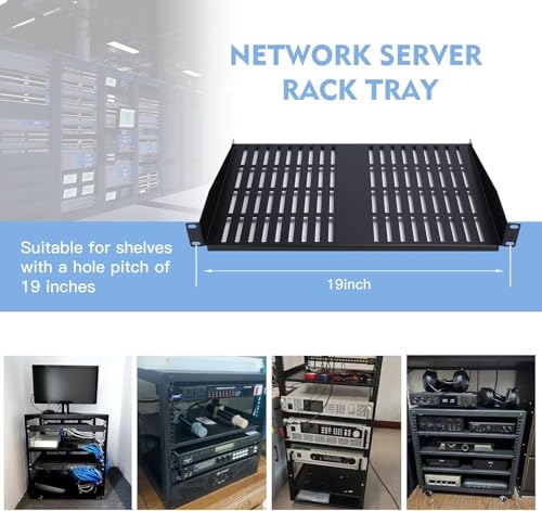 2PCS 1U Server Rack Shelf, Suitable for 19" Network Equipment Racks and Cabinets, Ventilated Cantilever Tray, Depth of 14 inches, Well-Ventilated (14") - size: 14"