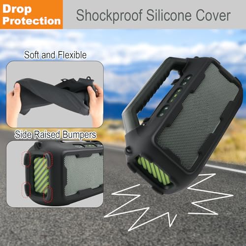 Silicone Cover for Soundcore Boom 2 Outdoor Speaker(Black) | Travel Silicone Sleeve Case Shockproof Protective Cover Soft Skin with Shoulder Strap
