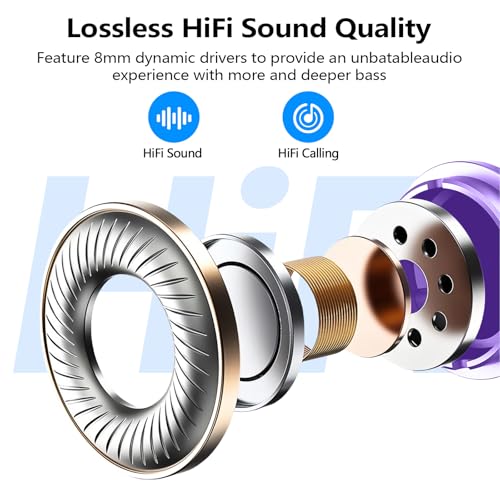 kurdene Wireless Earbuds Bluetooth 5.3 Light Weight in Ear Headphones | Premium Sound Bass Ear buds with Charging Case,Touch Control,Built in Mics Headset,Clear Calls for Sports Workout Purple - color: Purple