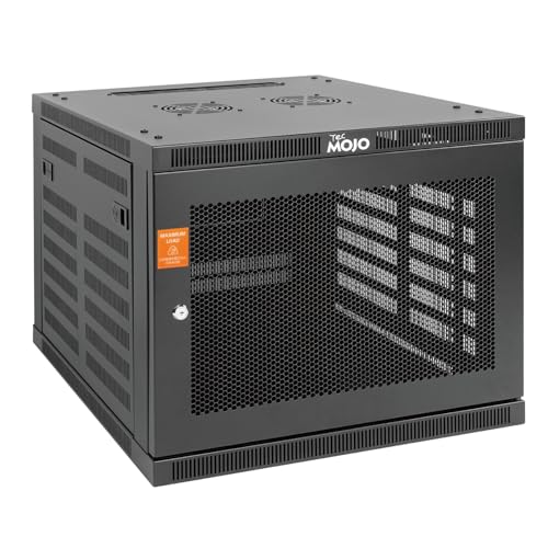 Tecmojo 9U Wall Mount Rack Cabinet, Heavy-Duty 176 Lbs High Load Capacity, 19” Enclosed Server Network Rack with 2 Colling Fans, Mesh Door, 23.6” Deep – Elite Collection - size: 9U/23.6in Depth/Mesh Door