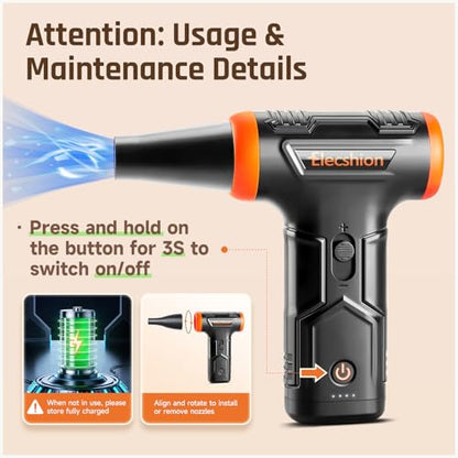 Compressed Air Duster - Electric Air Duster, 50 mph 110000RPM Super Power | Cordless Canned Air Dust Blower for PC/Computer/Blaster/Keyboard/Home, Mini/Variable Speed/Quick Dusting