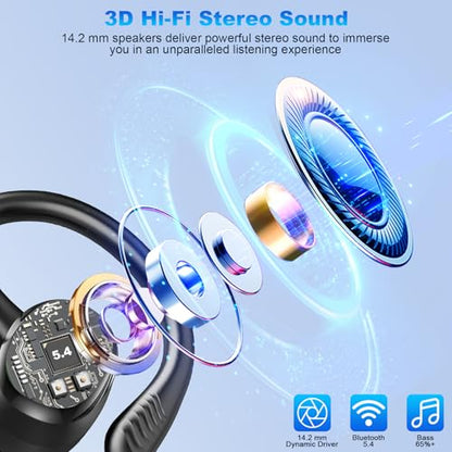 Hupoaf Wireless Earbuds Sport, NEW Bluetooth 5.4 Headphones with Earhooks, 50H Stereo Deep Bass Over Ear Buds with 4 ENC Noise Canceling Mics, IP7 Waterproof Earphones for Running Workout Gym -Black - color: A-Black