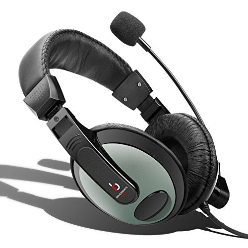 Etekcity RoverBeats Bravo Professional Over Ear Stereo Headset with Microphone, Headset Splitter, Black/Gray