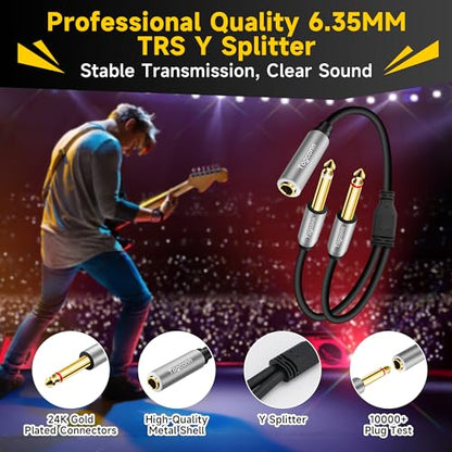 1/4 inch TRS Stereo Splitter Y Adapter, 6.35mm Stereo Female to Dual 6.35 mm TS Mono Male Jack, Quarter inch Audio Speaker Splitter Converter Cable 1 Feet, Gold Plated Connectors - color: 6.35mm TRS Female to Dual 6.35mm Male, size: 1 Pack
