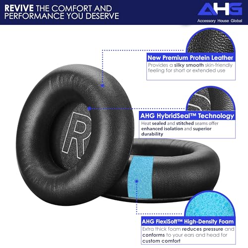 AHG Accessory House Global Ear Pads Cushions Compatible with Bang & Olufsen Beoplay H9 3rd Gen (Not Compatible with H9 / H9i) and Beoplay HX Headphones (Black). Premium Sheepskin Leather (Black) - color: Black