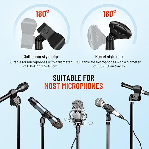 CAHAYA Mic Stand Heavy-Duty Super Resistent Tripod Boom Height Adjustable | Universal Microphone Arm Stand with 2 Mic Clips 3/8" to 5/8" Adapter for Most Mics for Singing Wedding Performance Podcast