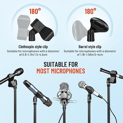 CAHAYA Mic Stand Heavy-Duty Super Resistent Tripod Boom Height Adjustable | Universal Microphone Arm Stand with 2 Mic Clips 3/8" to 5/8" Adapter for Most Mics for Singing Wedding Performance Podcast