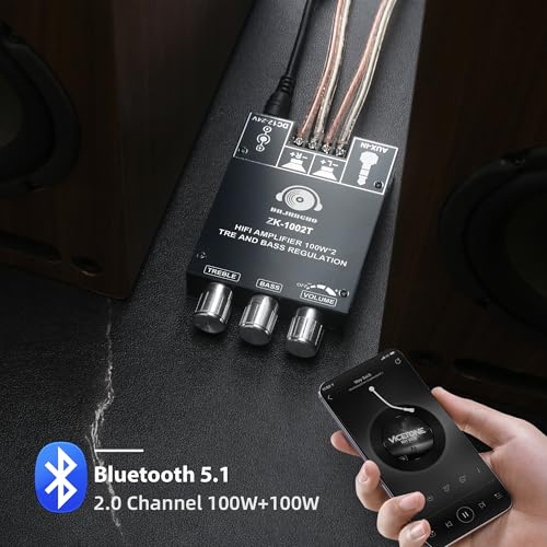 ZK-1002T 2.0 Channel Bluetooth Amplifier Board 100W+100W TPA3116 Hi-Fi Stereo Amp with Antenna, Bluetooth and AUX Input for DIY Home Audio - color: Black1 ZK-1002T