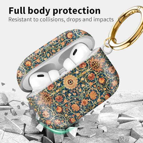 Compatible with Airpod pro 2nd/1st Generation Case Cover with Gold Round Keychain Cute Pattern Hard & Anti Slip Cover for Men Women & Girls（Flowery Branch） - color: Flowery Branch