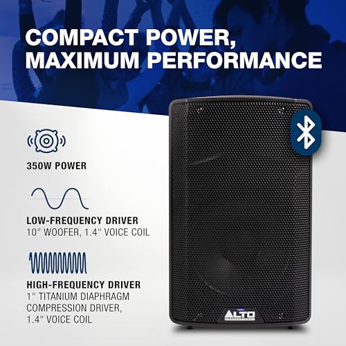 ALTO TX410 350W 10" Powered PA Speaker Bundle with XLR Mic Receiver and Transmitter for Live Performances, Events, Karaoke, Public Address, Presentations - size: 10" PA Speaker