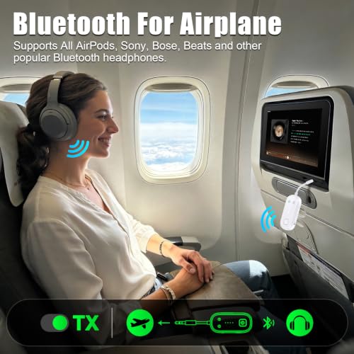 Premium Bluetooth 6.0 Transmitter Receiver – 2-in-1 Adapter | For TV, plane, gym, car & home. Dual Link for 2 headphones. Low latency, stable. Works with all AirPods & wireless headphones - color: White