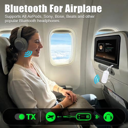 Premium Bluetooth 6.0 Transmitter Receiver – 2-in-1 Adapter | For TV, plane, gym, car & home. Dual Link for 2 headphones. Low latency, stable. Works with all AirPods & wireless headphones - color: White