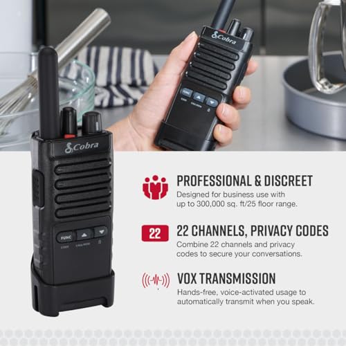 Cobra PX652 Professional Walkie Talkies, Rechargeable, 22 Channels | 300,000 sq. ft/25 Floor Range, Dust Protected & Splashproof (IP54 rating), Headsets and Chargers Included (2-Pack) - style: PX650 - 2 Pack