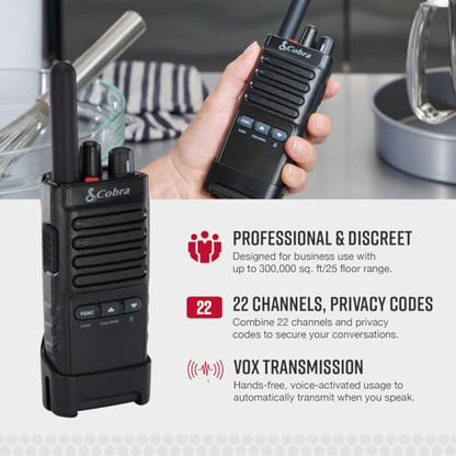 Cobra PX652 Professional Walkie Talkies, Rechargeable, 22 Channels | 300,000 sq. ft/25 Floor Range, Dust Protected & Splashproof (IP54 rating), Headsets and Chargers Included (2-Pack) - style: PX650 - 2 Pack