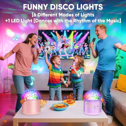 Mini Karaoke Machine for Teens Kids, Birthday Party Gifts Toys for Girl Ages 4 5 6 7 8 9 10 11 12+ Years Old, Portable Bluetooth Speaker with 2 Wireless Microphones and Disco Lights - color: Pink