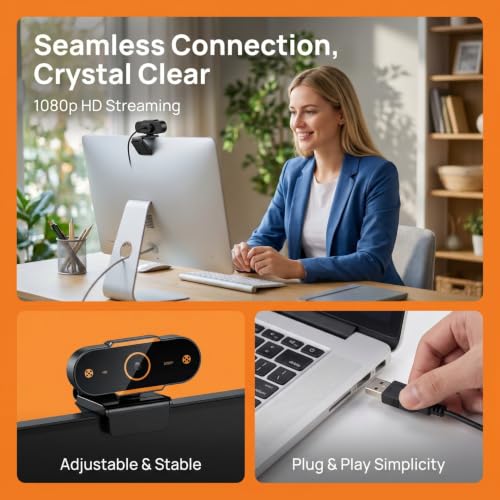 KALLORY 1080P HD USB Webcam with Microphone Computer Camera for PC Desktop | Laptop, Plug and Play Web Camera for Video Calling, Live Streaming, Gaming, Online Meetings and Work From Home