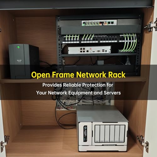 6U Open Frame Network Rack, Small Server Rack Shelf | Ideal for networking, audio, and video equipment. Versatile design perfectly fits desktop AV rack setups