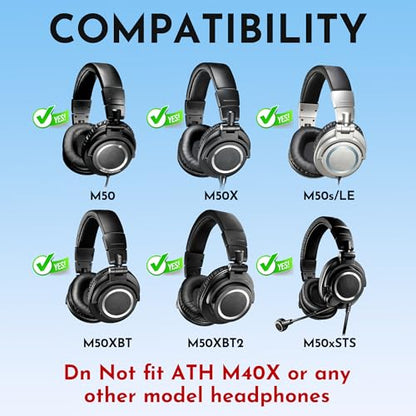 Lukvcoe Headband Replacement Cover for Audio Technica ATH M50, M50X, M50XWH, M50XBT, M50XBT2, M50S/LE Headphones, Cushion Headstrap Pad with Softer Protein Leather, Black - color: Black