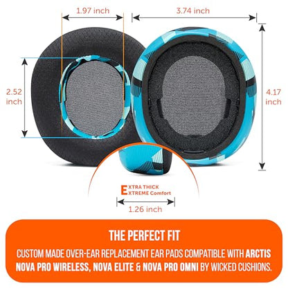 WC Freeze Nova Pro Wireless - Earpads for Arctis Nova Pro Wireless & More | Made by Wicked Cushions | Also fits SteelSeries Nova Elite & Nova Pro Omni(Doesn't Fit Other Models) | Cyan Prism - color: Cyan Prism