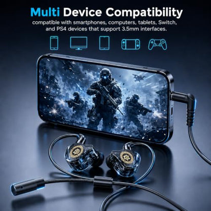 Wired Gaming Earbuds with Mic, Deep Bass Noise Isolating in-Ear Headphones, 16Ohm Low Impedance 3.5mm Jack Earphones with Volume Control, for PS5 PS4 Xbox PC Phone Online Class Streaming - color: Yellow