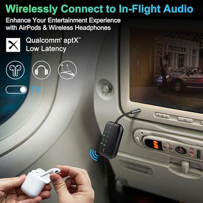 Bluetooth Transmitter Receiver, 2-in-1 V5.3 Wireless Adapter for Airplane, TV, PC, Gym, Switch. Supports up to 2 AirPods/Headphones. Audio Receiver for Car/Home Stereo,with AptX Low Latency & HD - color: Black