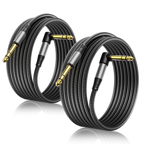 Aqdocvf 2‑Pack Premium 1/4 Inch TRS Cable 10ft, Guitar Cord Right Angled | Noise‑Free Long‑Lasting Pro 6.35mm Stereo TRS Cable, Balanced Line for Electric Guitar, Mixer, Studio Monitor, Amp, Speaker - size: 10ft, style: 2 Pack