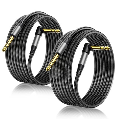Aqdocvf 2‑Pack Premium 1/4 Inch TRS Cable 10ft, Guitar Cord Right Angled | Noise‑Free Long‑Lasting Pro 6.35mm Stereo TRS Cable, Balanced Line for Electric Guitar, Mixer, Studio Monitor, Amp, Speaker - size: 10ft, style: 2 Pack