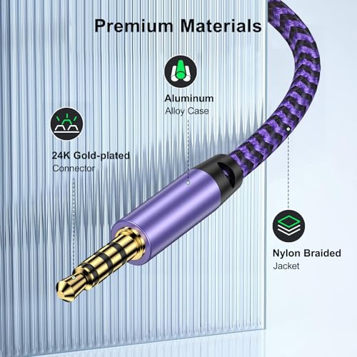 3.5mm Audio Splitter, Male to Female Headphone & Microphone Jack Adapter | 3.5mm Hi-Fi Stereo Aux Extension Cable for Earphones Compatible with PS4 PS5 Xbox Switch PC Gaming Headsets Phone Tablet - color: purple