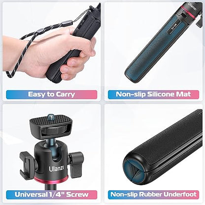 ULANZI MT-73 Extension Pole Tripod, Mini Selfie Stick Tripod Stand Handle Grip for Webcam Canon G7X Mark III Sony ZV-1 RX100 VII A6400 A6600 Cameras Vlogging | with Cold Shoe, Selfie Stick Tripod Handle Grip for iPhone/Android Sony/Canon/Nikon/Fujifilm Vi