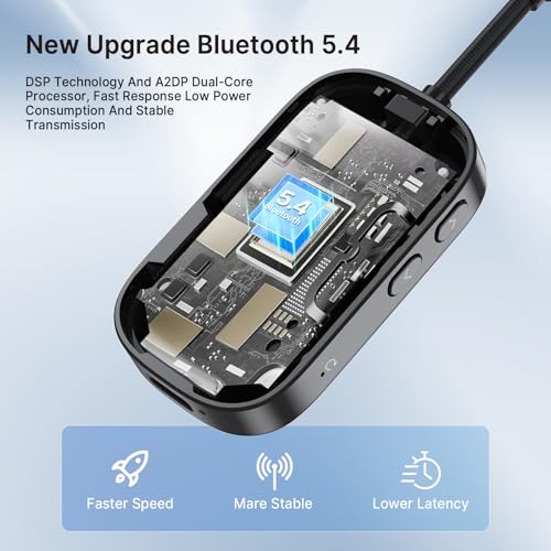 Bluetooth 5.4 Transmitter Receiver for 2 AirPods/Headphones, 2-in-1 Wireless Adapter with Microphone, Audio Adapter with 3.5mm Audio Jack, Suitable for Airplane, Car, TV, PC, Home Stereo - color: Black