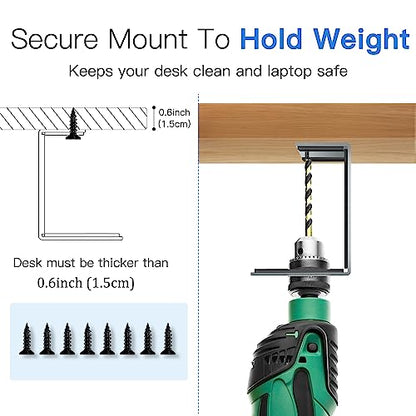 Under Desk Laptop Mount, Laptop Under Desk Mount 3 inches Tall Effective Space with Silicone Pad, Aluminum Under Desk Laptop Holder Rack for Laptop MacBook Dell OptiPlex PS4 & More