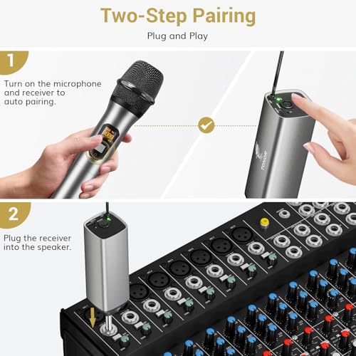 TONOR Wireless Microphone, 15 Channel UHF Metal Cordless Handheld Mic System with Rechargeable Receiver, for Karaoke, Singing, Party, Wedding, DJ, Speech, 200ft, TW620 Silver, 1Mic