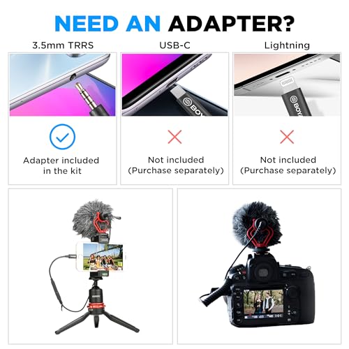 BOYA by-MM1 On-Camera Shotgun Microphone for iPhone, Android Smartphones, DSLR Cameras Camcorders - Battery-Free Video Mic for Vlog Podcast Streaming Recording