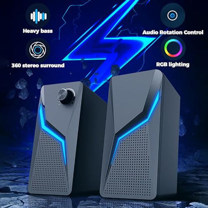 ROSON Computer Speakers, PC Gaming Speakers with Enhanced Bass and Volume Control, Stereo 2.0 USB Powered 3.5mm Aux Multimedia Speakers for Laptop/Desktop/Tablets/Phone
