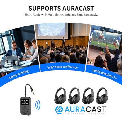 LE Audio Bluetooth Auracast Transmitter, LC3, AptX Lossless, AptX HD, USBC/3.5mm Aux Inputs, Bluetooth 5.4, Qualcomm Chip, for TV, PC,Airplane,Phones,Party,Church.