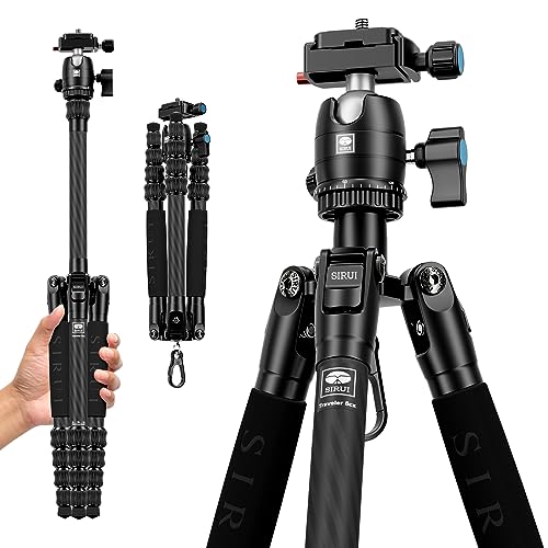 SIRUI Lightweight Carbon Fiber Travel Tripod, 52" Compact Camera Tripod with 360°Ball Head Kit, Detachable Center Column, Max Load 13.23lbs/6kg, Traveler 5CX - style: Carbon Fiber Tripod