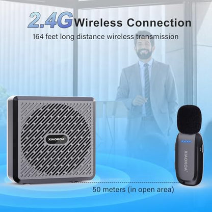 Wireless Lavalier Microphone with Voice Amplifier for Teachers | Bluetooth Speaker with Lapel Mic, Charging Portable Mini Mics, 2.4G Clip Microphones System for Tour Guides Fitness Meetings - color: Black2