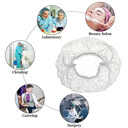 100 Pcs Disposable Nonwoven Bouffant Caps 21 Inch Hair Net Elastic Cap Hair Cover Hats for Beauty Salon Hospital Spa Catering Dust-free Workspace(White) - color: White