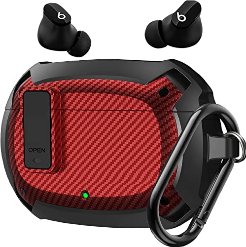 Compatible with Beats Studio Buds/Buds+ Case Cover 2021/2023, [Secure Lock] Cool Beats Studio Buds Plus Protective Shell Men Women with Keychain for New Beats Studio Ear Buds Case - Red[CASE ONLY] - color: Black/Red -1