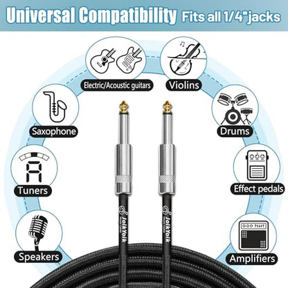2-Pack 3.3ft Tweed Braided 1/4 Inch TS Guitar Cables, Black | Strain relief, Anti-kink, no signal loss, fit electric guitar, bass, amp - color: Black, size: 3.3ft