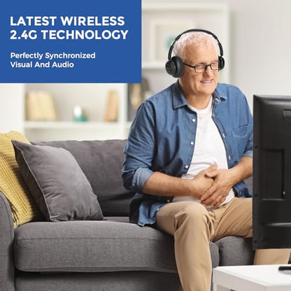 Wireless TV Headphones, 2.4GHz Low Delay with Transmitter,BKGD - color: BlackGold