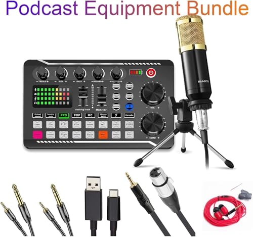 F998 Podcast Equipment Bundle, SINWE Condenser Microphone with Audio Mixer | BM-800 Mic with Tripod Stand and Live sound card for Studio Recording,Streaming, Singing, YouTube & Gaming