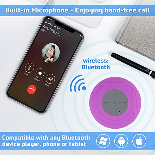 Bluetooth Shower Speaker Waterproof Portable Wireless Water-Resistant Speaker Suction Cup,Built-in Mic Speakerphone for iPhone Phone Tablet Bathroom Kitchen - Purple - color: Purple
