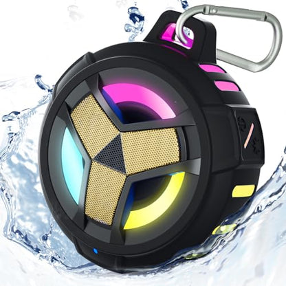 EBODA Waterproof Bluetooth Speaker Shower Portable Gifts for Adults Men | IP67 Wireless Speakers, LED Light, Stuff for Travel, Pool, Beach, River Floating Essentials-Black Golden Special Edition - color: Black & Gold