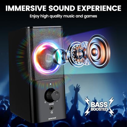 H21 Classic Computer Speakers for Desktop PC, Full Stereo Sound, USB-Powered, Gaming Speaker with 3.5mm Aux Multimedia for Laptop/Desktop/Tablets/Phone(Black