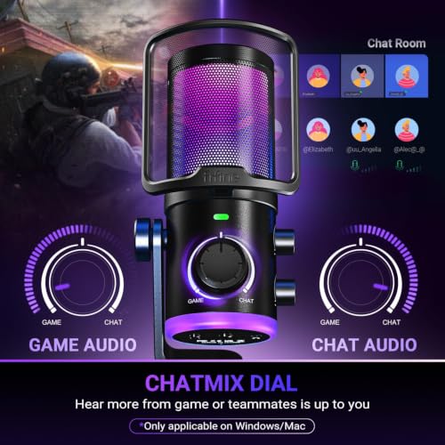 FIFINE AM6T Gaming USB Condenser Mic for PC | ChatMix Dial (Balance Game & Chat Audio), Noise Cancellation, RGB, Quick Mute, Gain Knob, Boom Arm for Streaming on Twitch