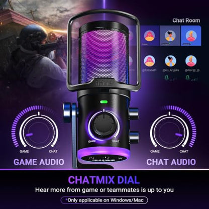 FIFINE AM6T Gaming USB Condenser Mic for PC | ChatMix Dial (Balance Game & Chat Audio), Noise Cancellation, RGB, Quick Mute, Gain Knob, Boom Arm for Streaming on Twitch